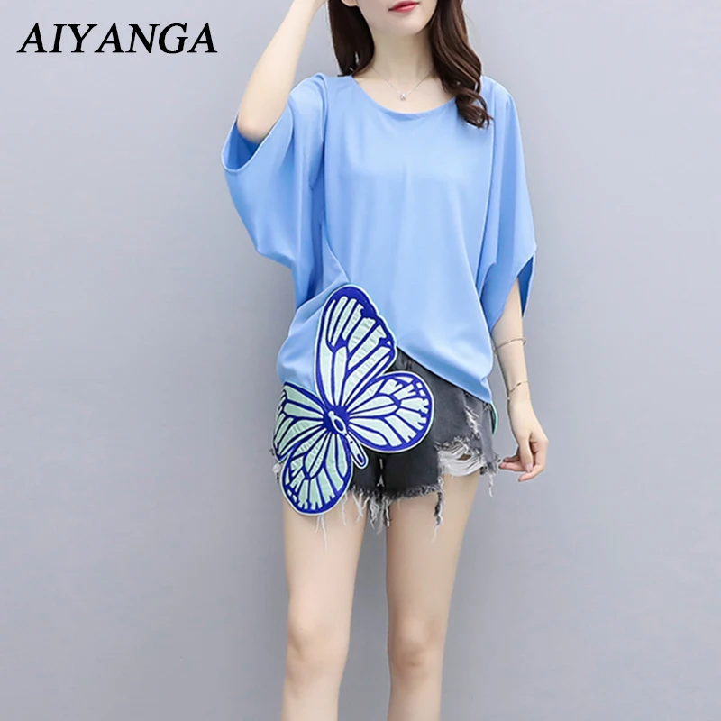 

AIYANGA 2018 Summer Tops For Women Chiffon Top Half Bat Sleeve Loose Blouses butterfly Plus Size Shirts XL/2XL/3XL/4XL/5XL