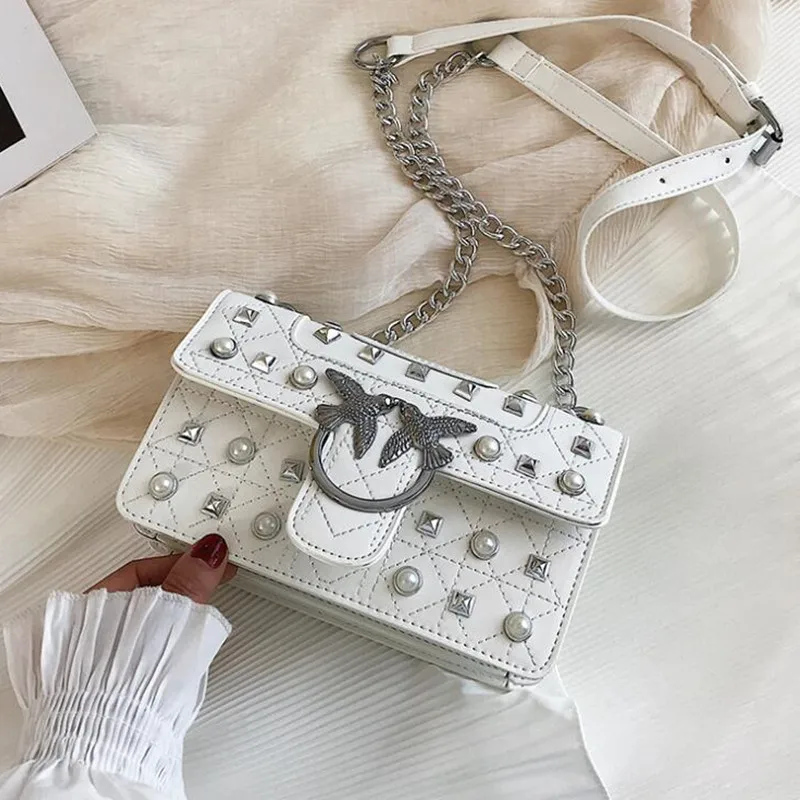 

Fashion Pearl Rivets Thread Metal Buckle 2019 Flap Sac Main Femme Mujer Women Crossbody Bags Female Shoulderbag #1244