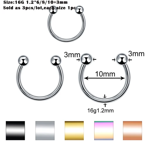3 шт./лот, стальные пирсинг для ушей, спиральные пирсинг для бровей, пирсинг для губ, кольца, серьги козелок, штанга, ювелирные изделия для пирсинга тела - Окраска металла: Style 4