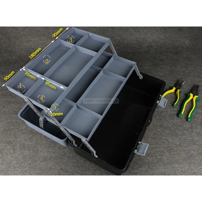 Многофункциональный трехслойный пластиковый ящик для инструментов, складные аксессуары, ящик для инструментов, органайзер, детали для хранения, пластиковый чехол для инструментов
