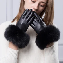 Yy8896 Роскошные Для женщин Пояса из натуральной кожи Настоящее большой Фокс Мех животных Прихватки для мангала леди фирменные дизайнерские зимние теплые черные короткие fulfinger замши Luvas