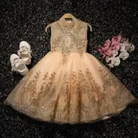 เจ้าหญิงอย่างเป็นทางการ dresses gold ชุดเลื่อม paillettes เสื้อผ้าเล็กๆน้อยๆสาวปาร์ตี้ชุดราตรีชุดแต่งงานเด็กวัยหัดเดินเสื้อผ้าเด็ก