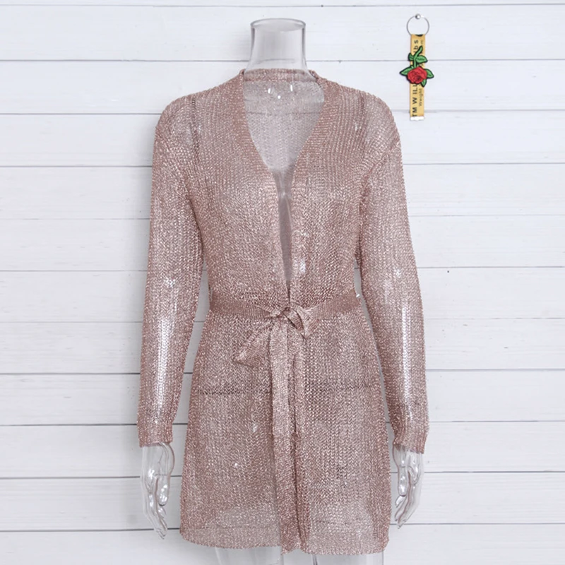 metallic knit rose gold tie wrap dress