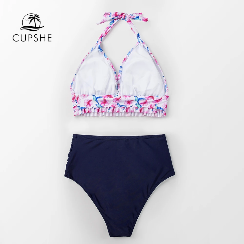 Günstig CUPSHE Tropical Hohe Taille Halfter Bikini Sets Frauen Sexy Zwei Stück Badeanzüge 2020 Mädchen Strand Badeanzüge Bademode
