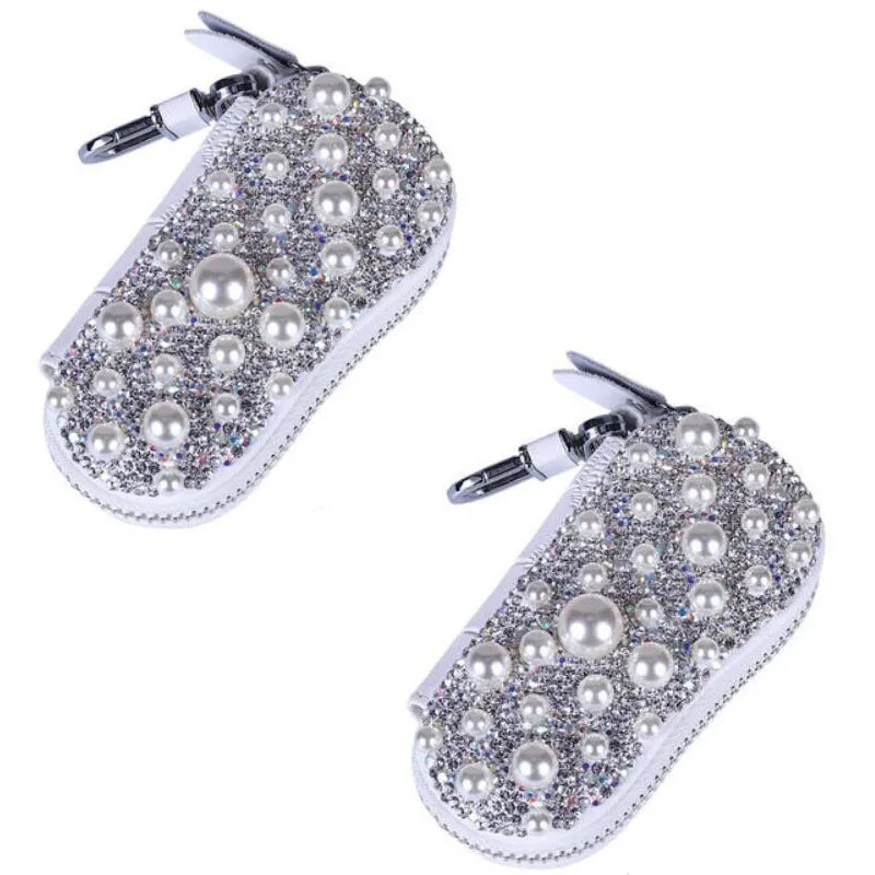 

Car Key Case Leather Crystal Diamond Car Keychain Coin Purse Decoration Ladies Key Holder Organizer Auto Key Cover Accessories