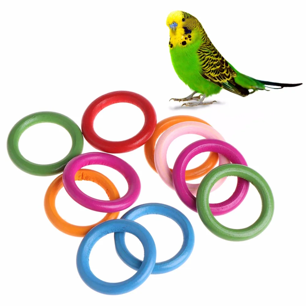 10 Pcs Wood Rings Birds Parrot Toys Accessories Colorful Random Color DIY Ornament Bird Supplies 3 Size