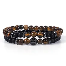 Горячее предложение 2 шт/комплект натуральный камень браслет для мужчин микро Pave CZ 8 мм Шаровые Подвески Браслеты Для wo мужчин мужская бижутерия