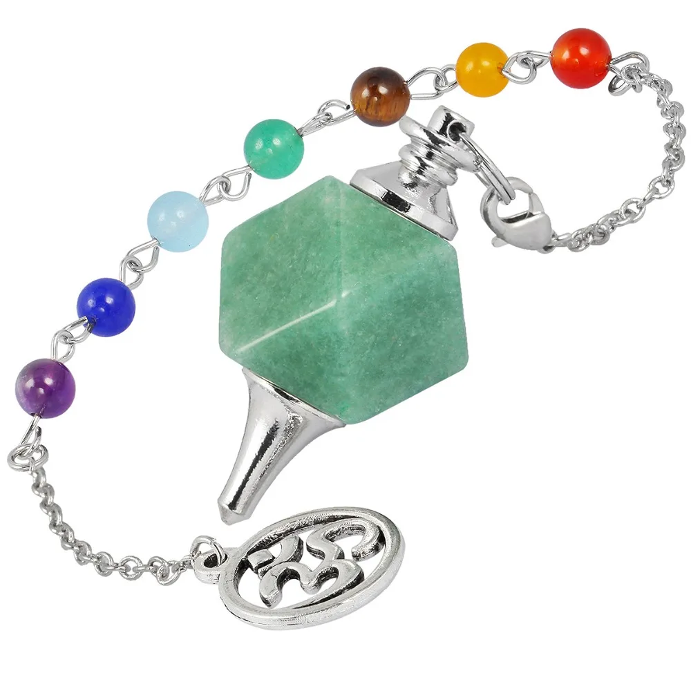 

SUNYIK Green Aventurine Faceted Stone 7 Chakra Reiki Healing Dowsing Divination Crystal Point Pendulum