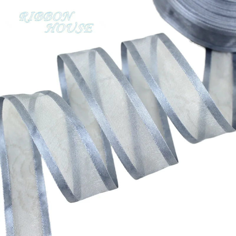 25 мм серебристо-серые ленты из органзы оптом декоративные ленты для упаковки подарка - Цвет: Серый