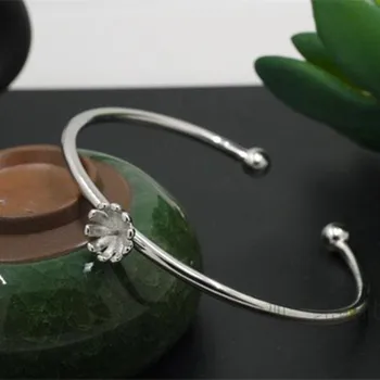 

Joanlyn Bangle Setting for 7mm-10mm Round Beads or Pearls White Gold Plated 925 Silver Adjustable Bracelet Blank SZ05