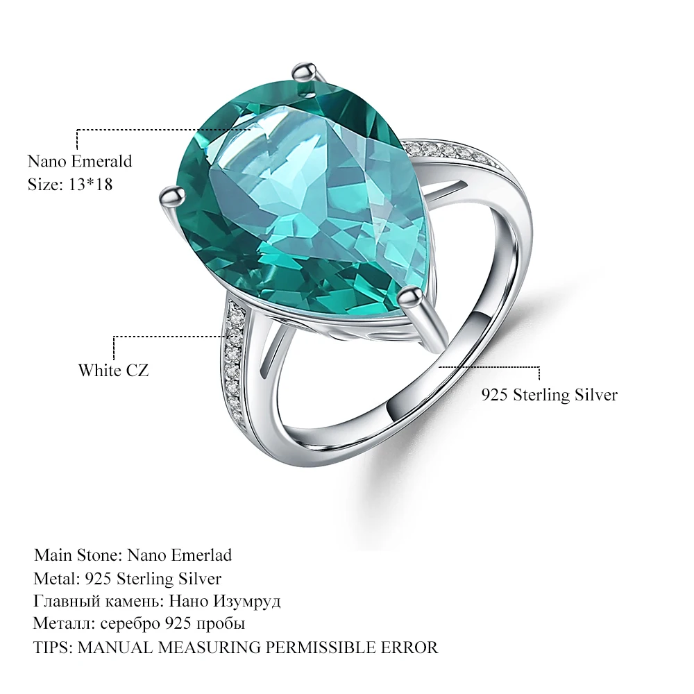 Gem's Ballet Роскошные 10.68Ct создан зеленый изумруд коктейльное кольцо из натуральной 925 пробы серебряные кольца для женщин хорошее ювелирное изделие