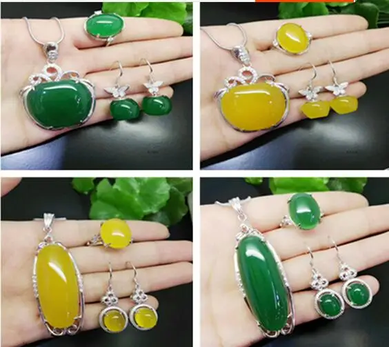 Женский ювелирный комплект из кольца и серёг с зеленым желтым яблоком|Ювелирные