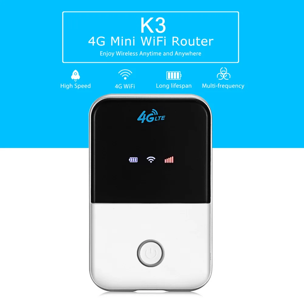 

4G Lte Pocket WiFi Router 150Mbps Mini Hotspot with SIM Micro SD Card Slot Broadband Mifi Unlocked Modem Extender Repeater K3