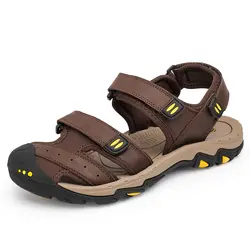 Новые модные летние пляжные дышащие мужские сандалии Брендовые мужские сандалии из натуральной кожи мужская повседневная обувь