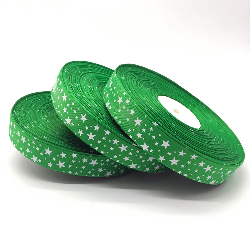 5 ярдов/партия 1 дюйм(25 мм) Широкая Многоцветная печать звезды Grosgrain лента бант для волос/Рождество/свадьба DIY шитье ремесло - Цвет: Green