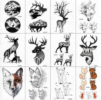 

VANKIRS Women Black Body Arm Art Tattoos Temporary Fake Stickers Moose Deer Neck Horn Tattoos Waterproof 3D Men Hill Tatoo Paper