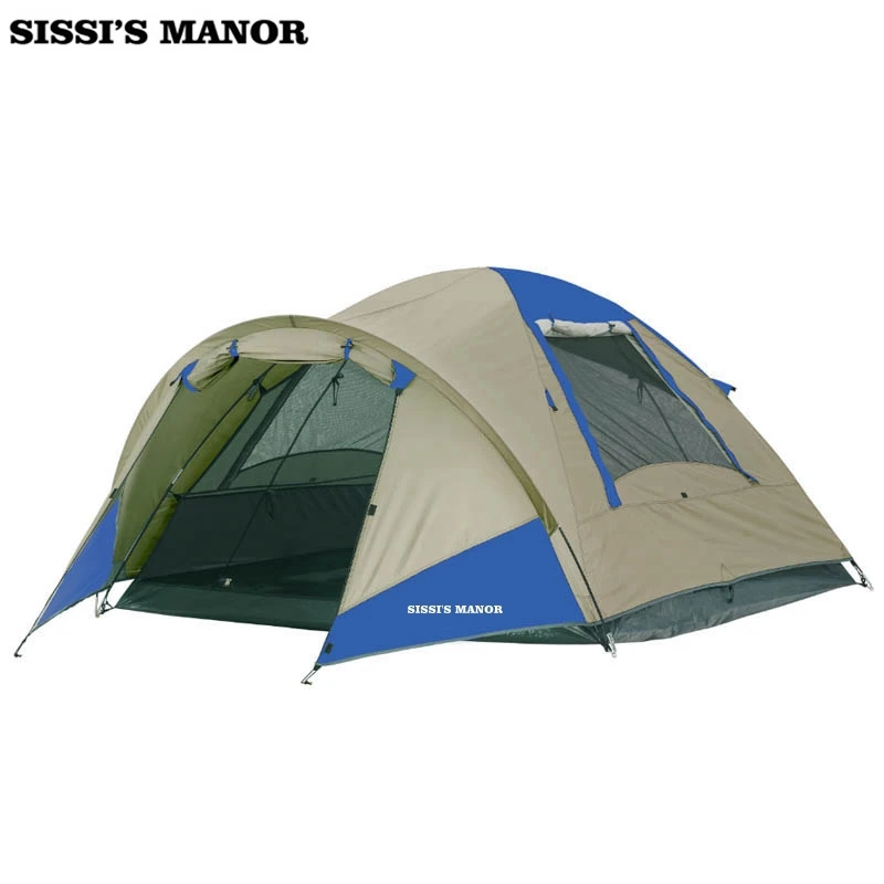 

3V 3-4 persons 1hall 1room high quality family camping tent waterproof blue/beige outdoor tent with hall