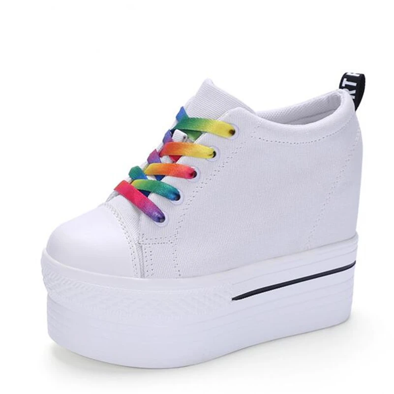 Ceny Kliny brezentowe buty kobieta platforma buty wulkanizowane ukryty obcas wysokość zwiększenie obuwie damskie chaussure femme rozmiar US 8