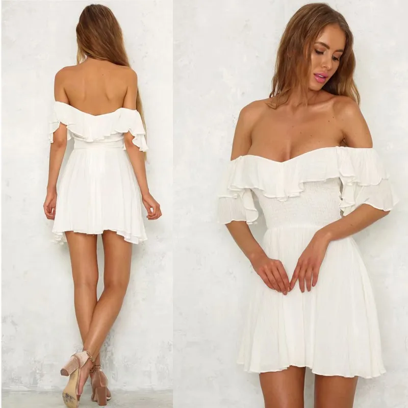 yinlinhe Red Off Shoulder Summer Dress Short Sleeve Sexy Striped Ruffles Dress Women Backless Slim Waist Elegant Vestidos 16