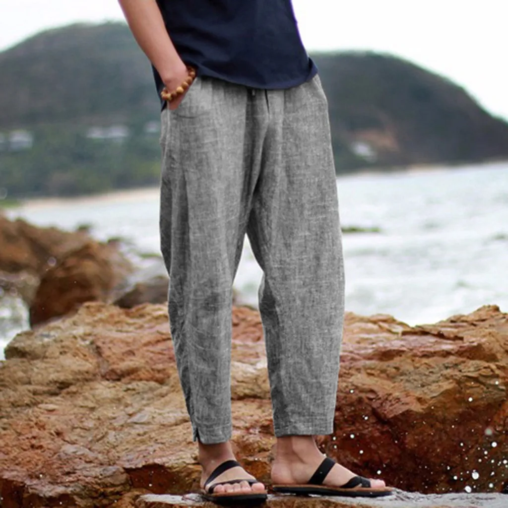 

Pants Men's Summer New Style Simple Fashionable Pure Cotton And Linen Harem Baggy Lightweight Trousers Summer Beach Pants