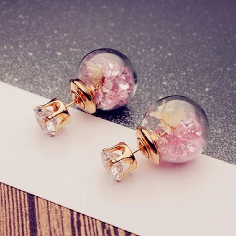 Hot Fashion Women Lady Elegant Flower Spherical Rhinestone Ear Stud Earrings