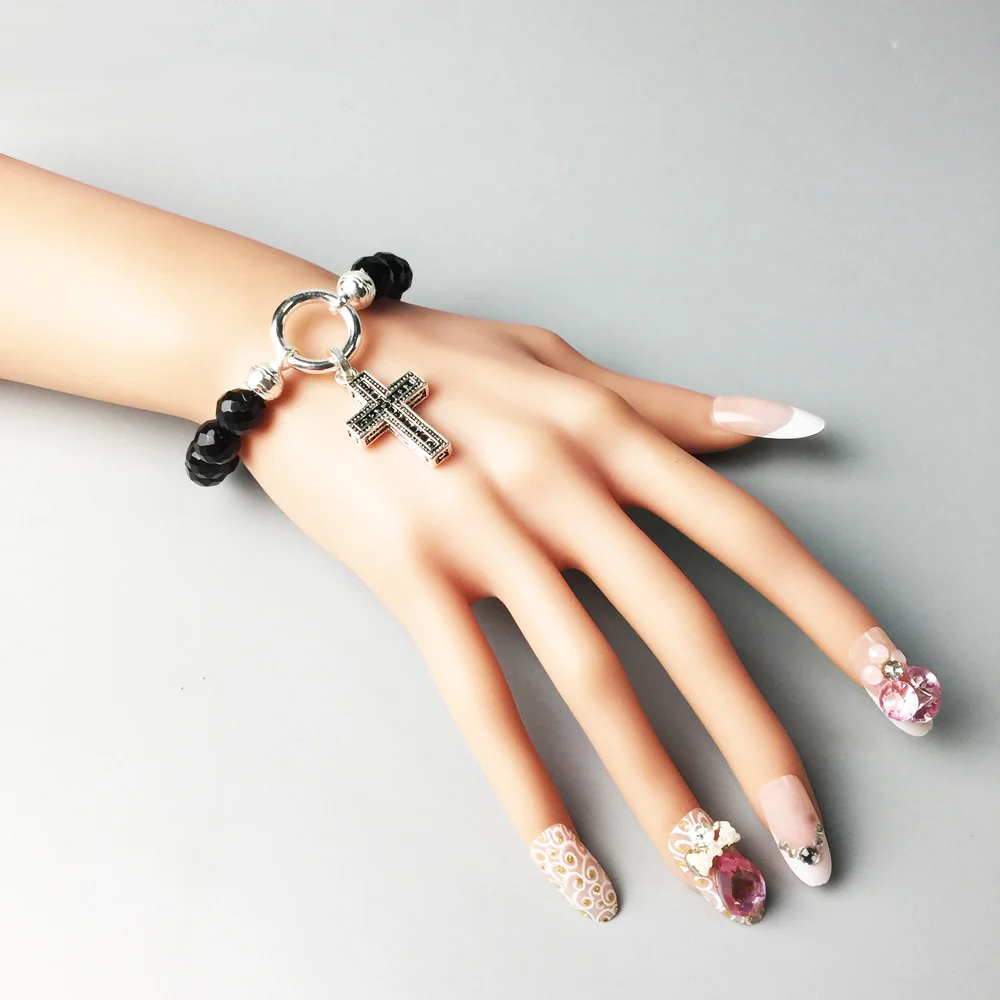 8 мм/10 мм черный камень раздел Strand браслеты DIY бисера Шарм Bracelete хорошее украшение для женщин модные подарки