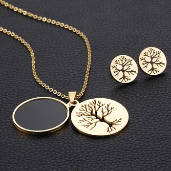 

High Quality Tree of Life Necklaces Earrings Sets For Women Stainless Steel Jewelry Sets Christmas Gifts Bijoux