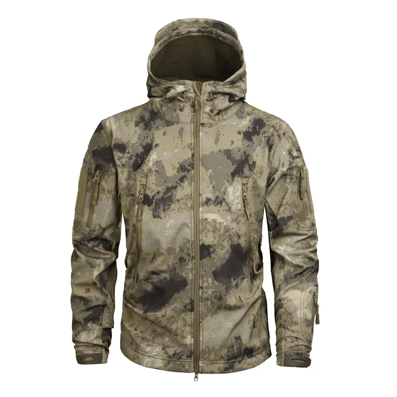 Günstige Mege Marke Camouflage Military Männer Mit Kapuze Jacke, Haifisch Softshell UNS Armee Taktische Mantel, Multicamo, Woodland, a TACS, AT FG