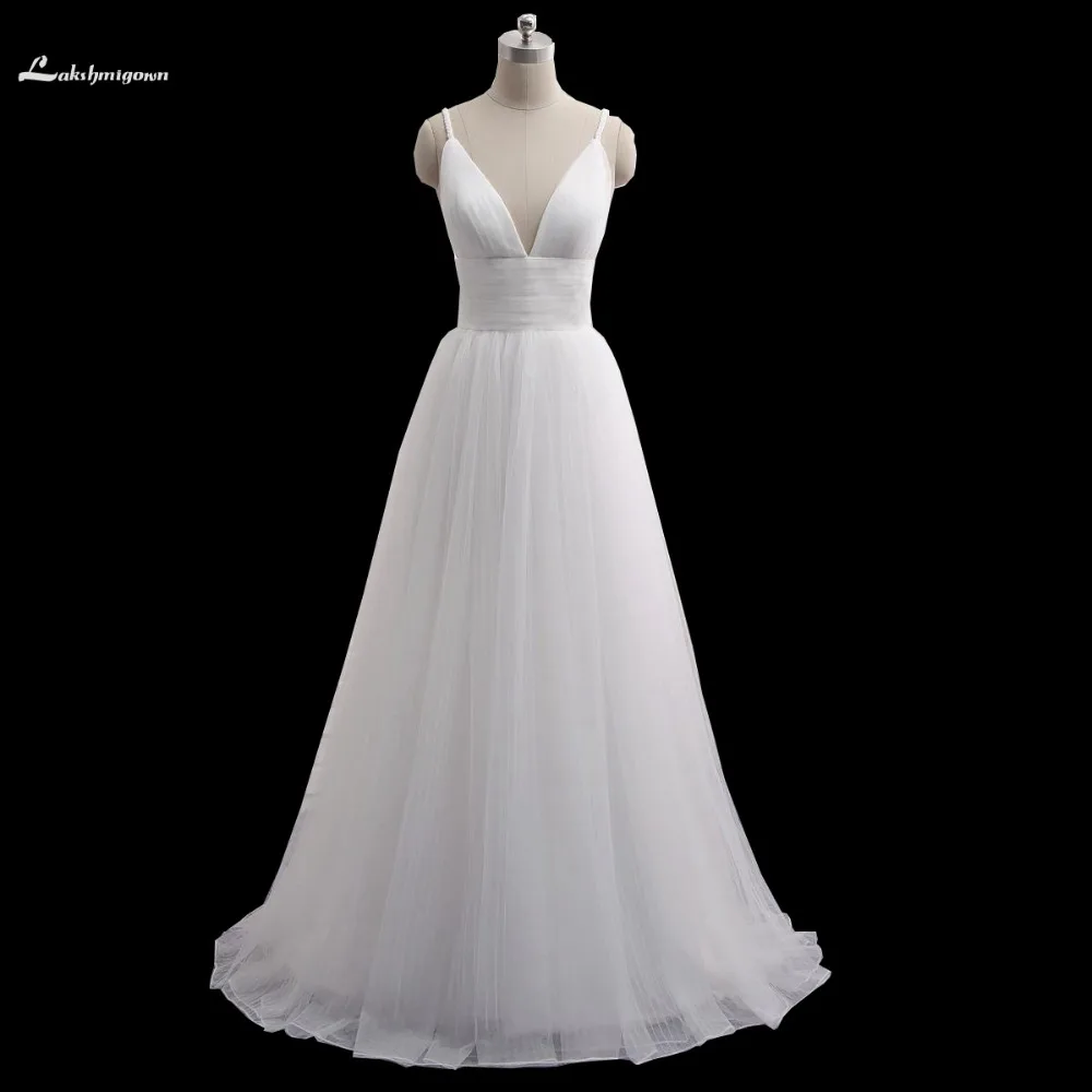Sexy Beach Wedding Dress Speghetti Plunging Neckline Sexy Back Sweep Train Summer Honeymoon Dress 2016 Wedding