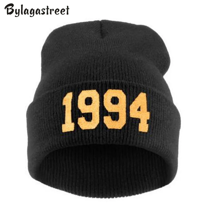 Зимние теплые шапки для женщин и мужчин повседневные буквы 1994 вязаные вышивка хип хоп повседневные шапочки шапки акриловые кости