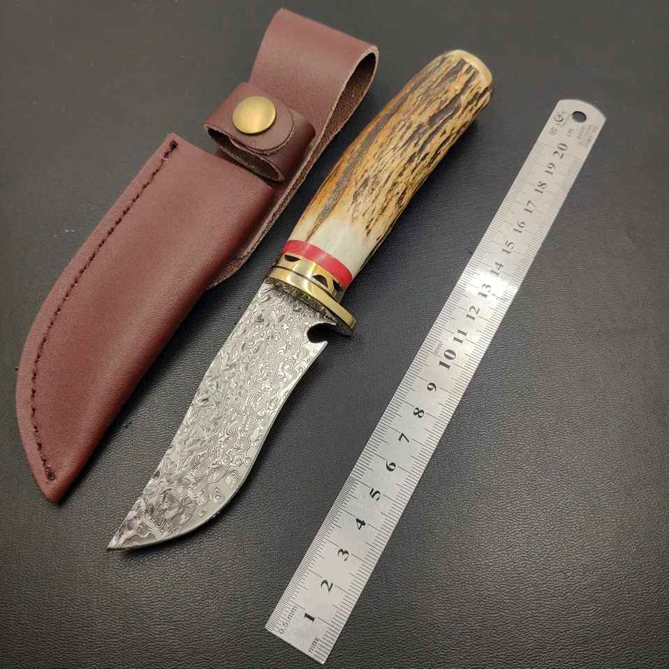 SK020 дамасский стальной нож лезвие охотничий нож рога Роговая ручка ручной работы дамасский кованый стальной нож Подарочный нож