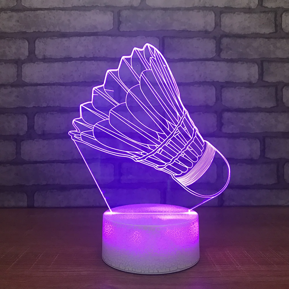 

Kids Touch Button Home Decor 3D Led Light Fixtures Usb Night Lights Visual Badminton Modelling Bedroom Lighting Desk Table Lamp