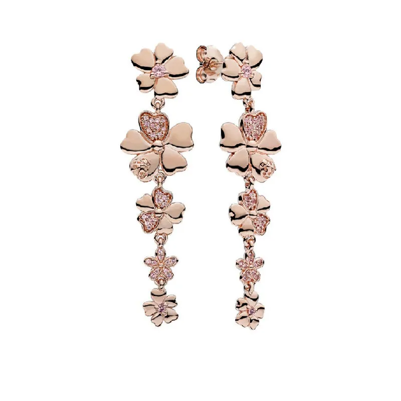 

New Arrival Blush Pink Crystal Cascading Wildflower Meadow Drop Earrings for Women Rose Gold Jewelry Wholesale RFE002