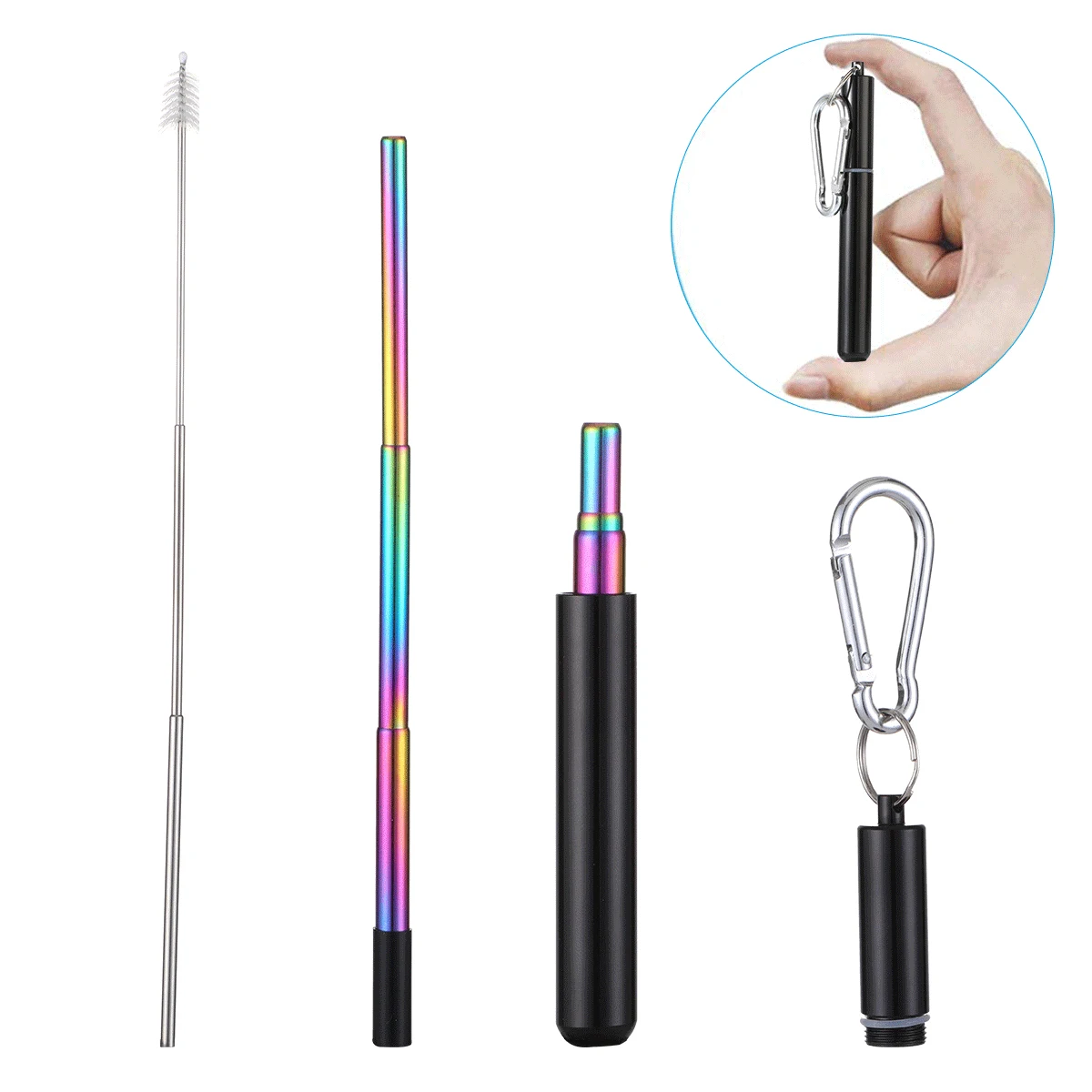 

Portable Telescopic Straw Stainless Steel Drinking Straw For Travel Reusable Collapsible Drinking Straw With Case And Brush