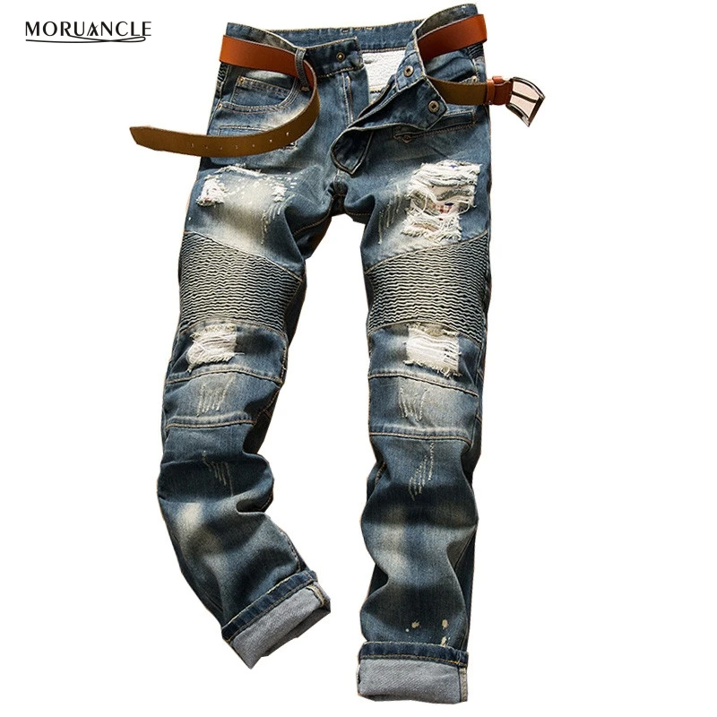 Brand Designer Mens Ripped Biker Jeans Fashion Distressed Denim Joggers For Man Streetwear Destroyed Moto Jeans