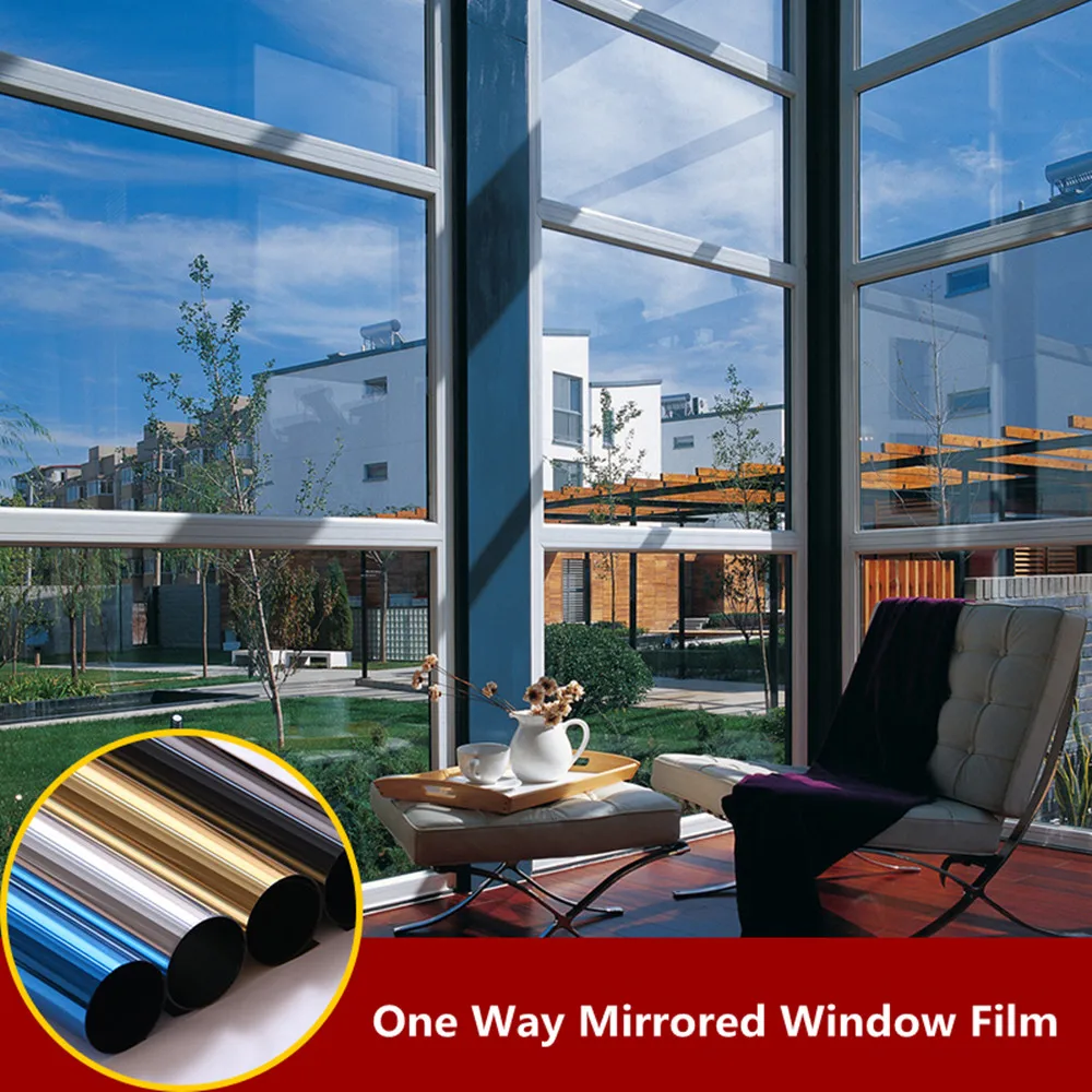SUNICE Silver Tint Solar Tint Film With Glued Refleative Film One Way Prospective Privacy Window Sticker one whole roll 1.52x60m