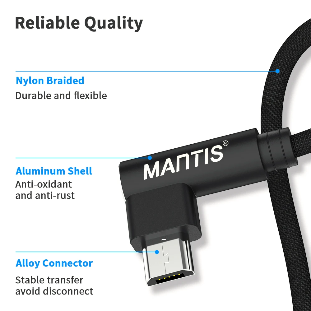 MANTIS 3m 2m 1m Micro USB Cable 90 Degree Elbow Mobile Game Fast Charging Usb Cable For Samsung Huawei Xiaomi Oneplus Redmi