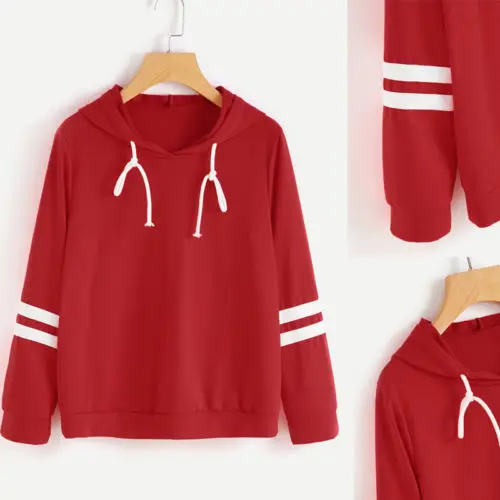  2017 Women Red Long Sleeve Hoodie Sweatshirt Pullover Tops Casual Jumper Coat