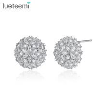 LUOTEEMI, блестящие серьги-гвоздики с половинчатыми шариками для женщин и девочек, для свадебной вечеринки, с микро кубическим цирконием, двойной цвет, модное ювелирное изделие