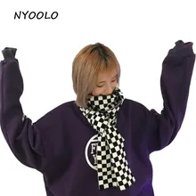 NYOOLO уличные модные черно-белые клетчатые вязаные шарфы для женщин/мужчин