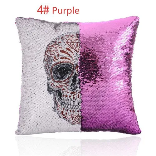CP009-4-purple Cilected обратимая Русалка Подушка декорированная блестками крышка 40*40 череп декоративные флип наволочки для дивана блестящие домашние декоративные покрытия - Цвет: CP009-4-purple