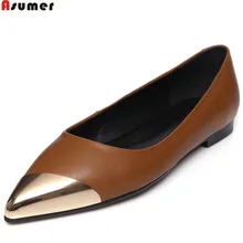ASUMER/модные Демисезонные женские туфли черного и коричневого цвета повседневные туфли на плоской подошве с острым носком женская обувь из натуральной кожи на плоской подошве