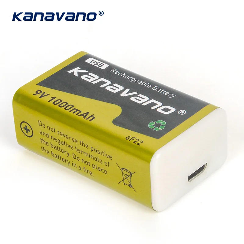 

Kanavano 9V 1000mAh USB rechargeable lithium ion battery 6F22 li ion cell for wireless microphone Guitar EQ smoke alarm multimet