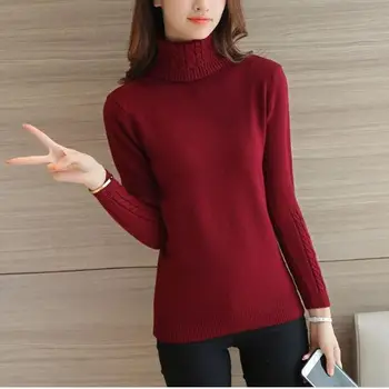 

Thicken Knitted Sweaters And Pullovers women 2018 Autumn Winter Casual Turtleneck Cotton Full sleeve Striped Loose Coat female