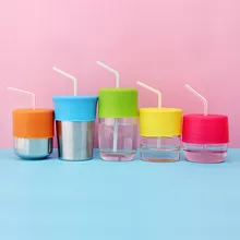 Универсальная силиконовая непроливающаяся крышка с соломинкой s, Детская стеклянная посуда, чашка для чашек, соломенная Крышка для бутылок, крышка с соломинкой