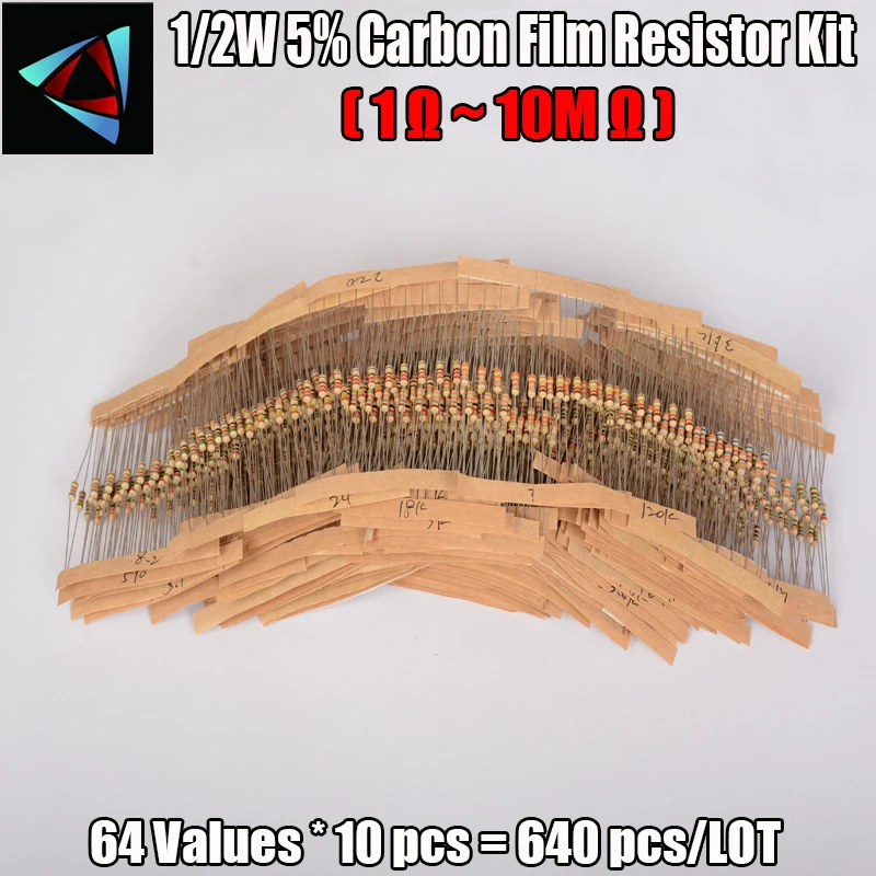 Filme de Carbono Pces Valores 1 – 2 w 5% Resistor Sortido Jogo 640 64 1r-10mr