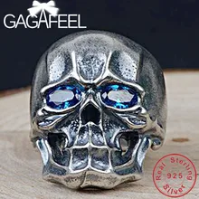 GAGAFEEL 925 пробы Серебряный Череп Кольца для мужчин женщин в стиле панк Открытое кольцо с цирконом высокое качество
