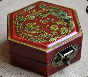 

WOW==2020 top good present-- retro vintage propitious dragon and phoenix red wood Jewel Jewelry Box