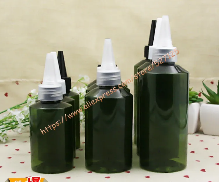 

100ml/150ml/200ml olive green PET bottle with white/clear/black sharp plastic lid,emulsion/seasoning solvent bottle,food storage