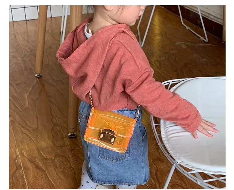 Бушевали овец корейский стиль Мода; детская однотонная прозрачная цепочка на одно плечо сумки клатч на замке для девочек Женская сумка Аксессуары для сумки